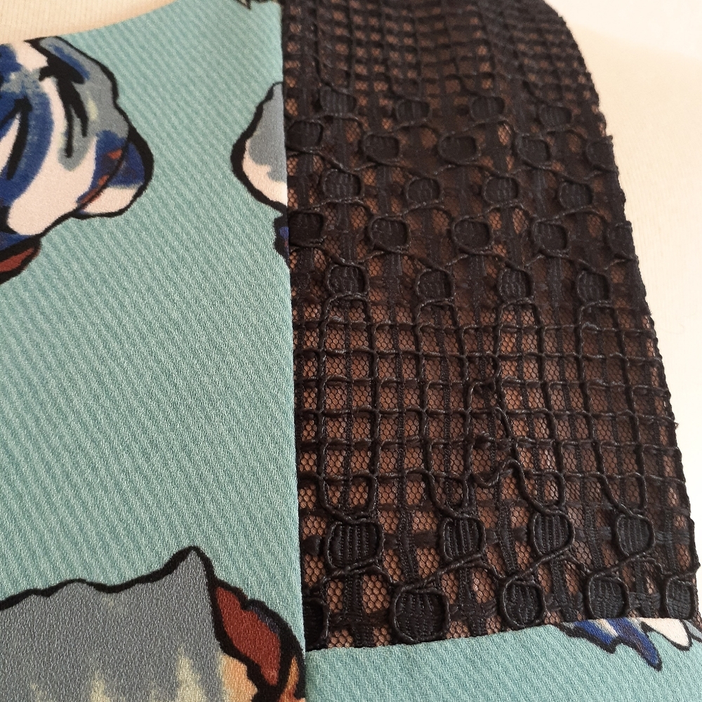 BCBGMaxAzria teal floral fit/flare dress 0 XS - Picture 7 of 8